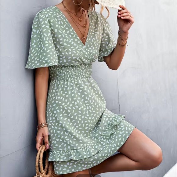 Dresses & Skirts - Women's Dresses Women's Polka Dot Dress RuffleSleeves Boho Pleated